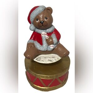 CERAMIC CHRISTMAS TEDDY BEAR MUSIC BOX